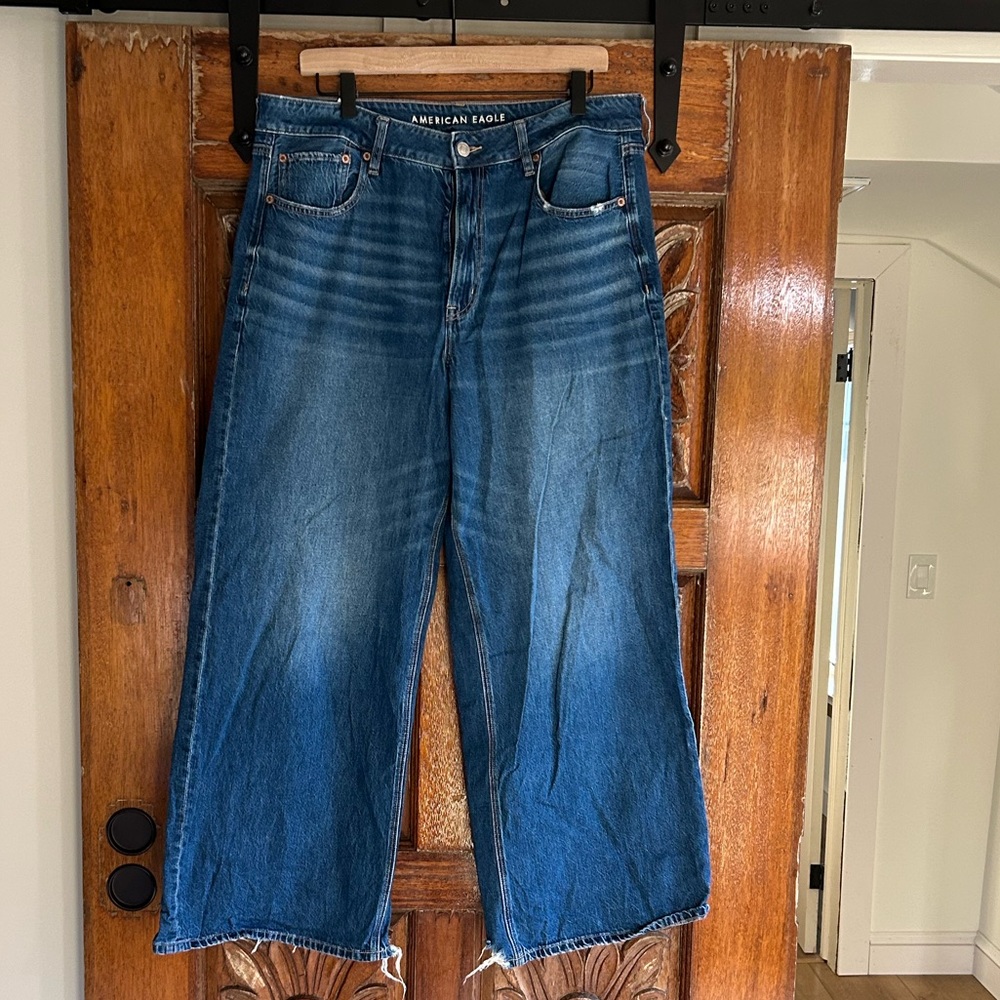 American Eagle super high-rise baggy wide leg ankle jean